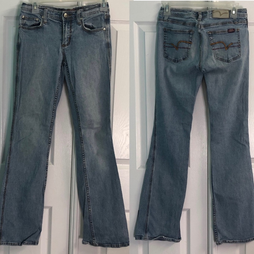 Vtg 90s/Y2K Miss Vigoss Distressed Embroidered Pocket Bootcut Jeans Jrs 5-6~EUC